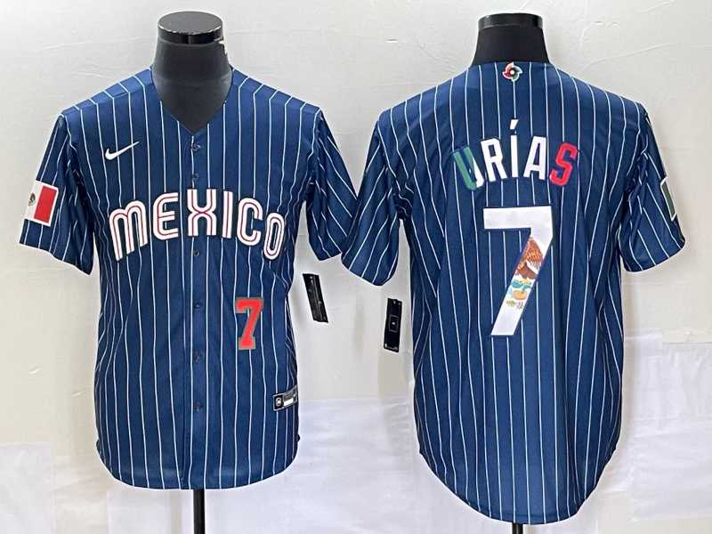 Men's Mexico Baseball #7 Julio Urias 2023 Navy Blue Pinstripe World Baseball Classic Stitched Jersey,We sell and wholesale Men's Mexico Baseball #7 Julio Urias 2023 Navy Blue Pinstripe World Baseball Classic Stitched Jersey on line form chian!